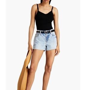 Frame Ribbed Knit Bodysuit Black Size Large Adjustable Straps